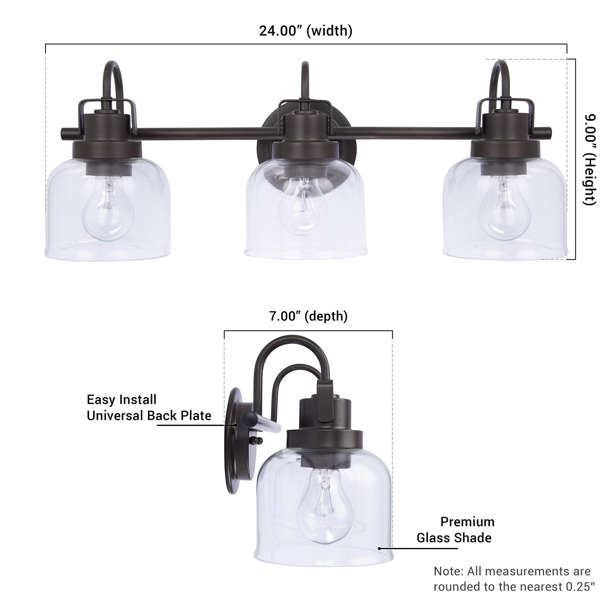 Brighton 3-Light Dark Bronze Dimmable Bathroom Vanity Light Fixture - Perfect for Modern Bathrooms, Powder Rooms & Spa-Like Retreats
