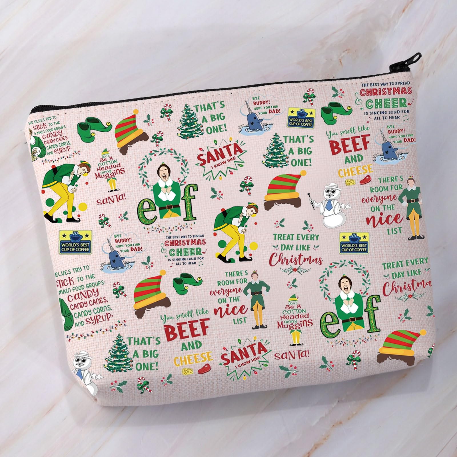 VAMSII E-F Movie Christmas Makeup Bag - Santa OMG Zipper Pouch for Buddy Fans | Holiday Vacation Accessories | Perfect for Gift Giving, Travel & Cosmetics Storage