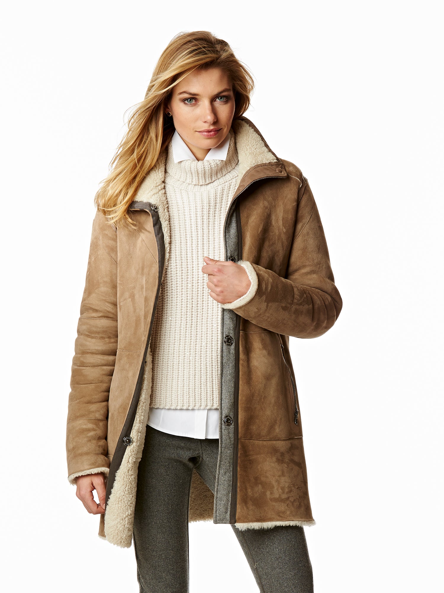 Milena Women's Shearling Coat - Warm Winter Jacket with Faux Fur Lining, Cozy Outerwear for Cold Weather | Perfect for Casual Outings, Travel & Outdoor Activities