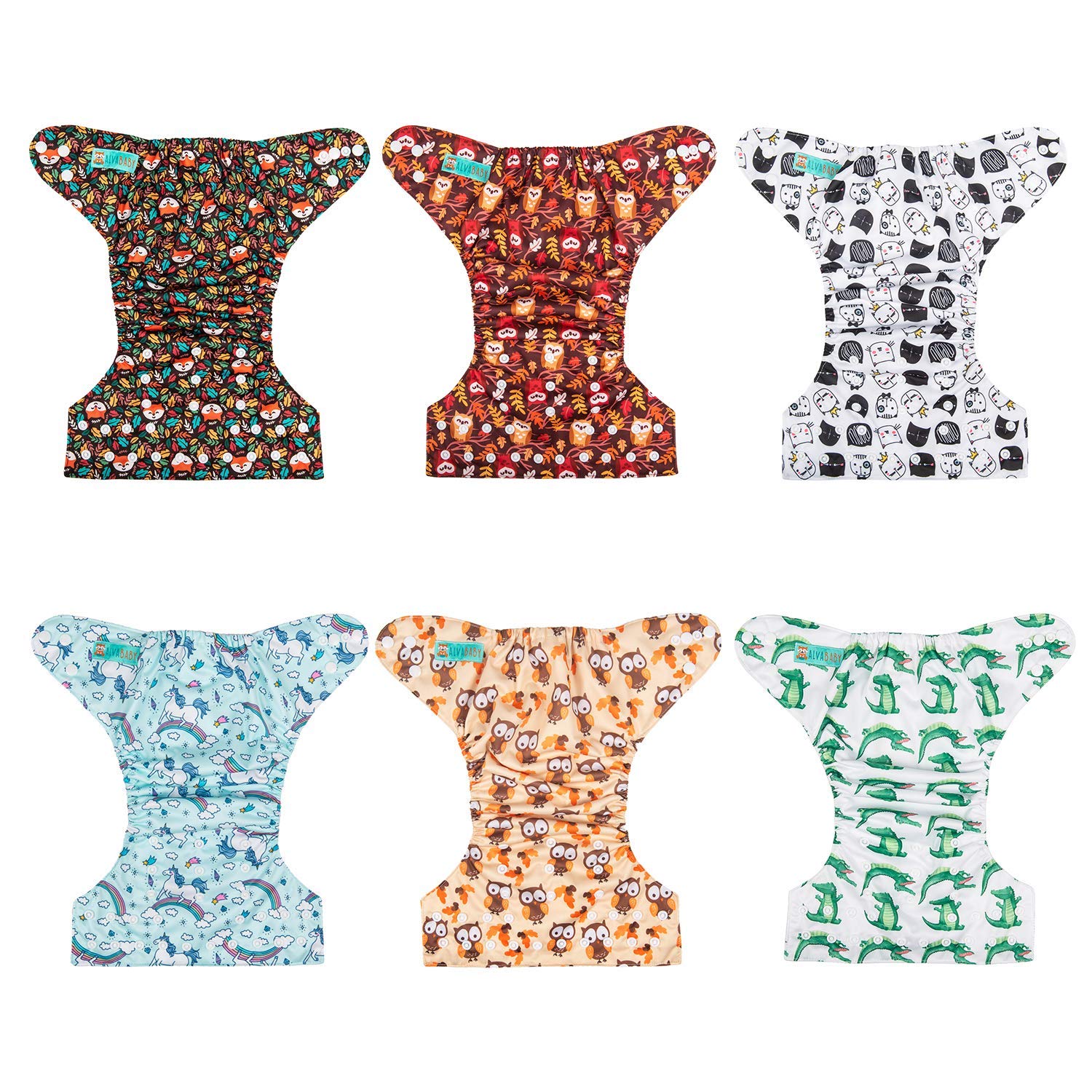 ALVABABY 6-Pack Reusable Washable Cloth Diapers with 12 Inserts - Eco-Friendly Baby Diapering for Home & Travel