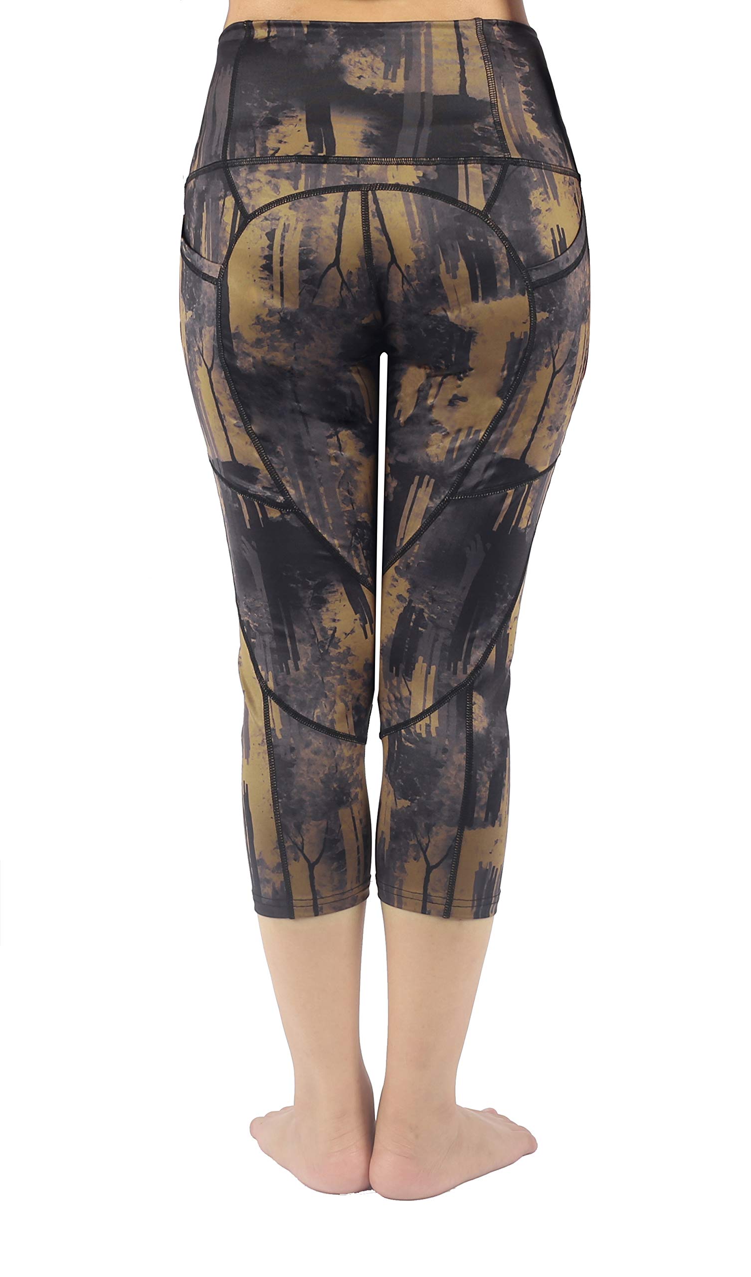 Zinmore Women's Printed Yoga Capris Pants - High Waisted Workout Leggings with Pockets for Running, Gym & Lounge - Moisture Wicking Stretchy Athletic Pants