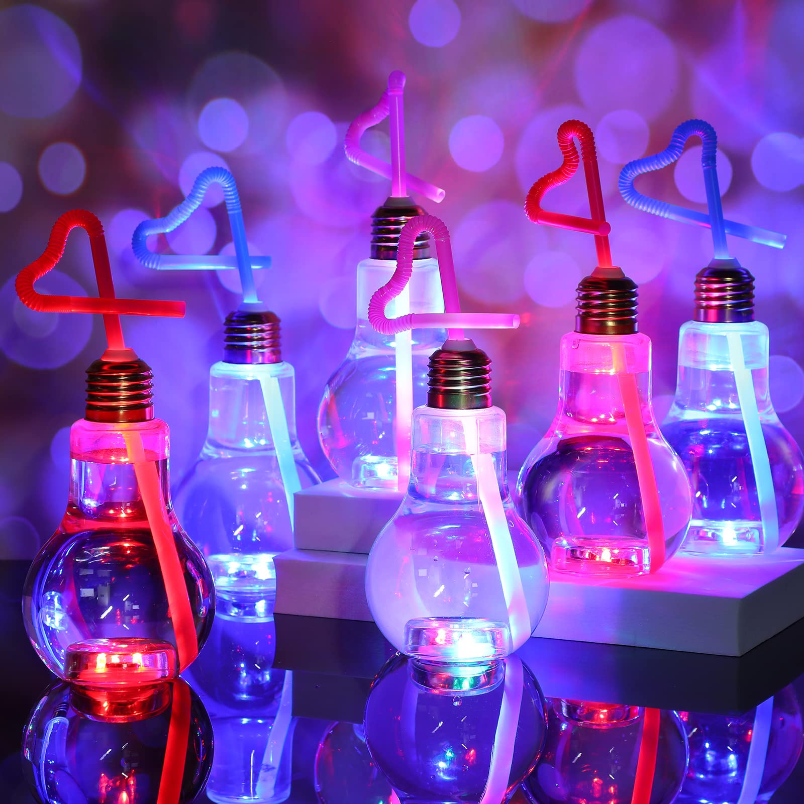 Glow in the Dark LED Light Up Plastic Drinking Cups with Straws - Reusable Party Cups for Christmas, Weddings, Halloween & Events - 10-Pack Fun Novelty Drinkware for Cocktails, Beverages & Celebrations
