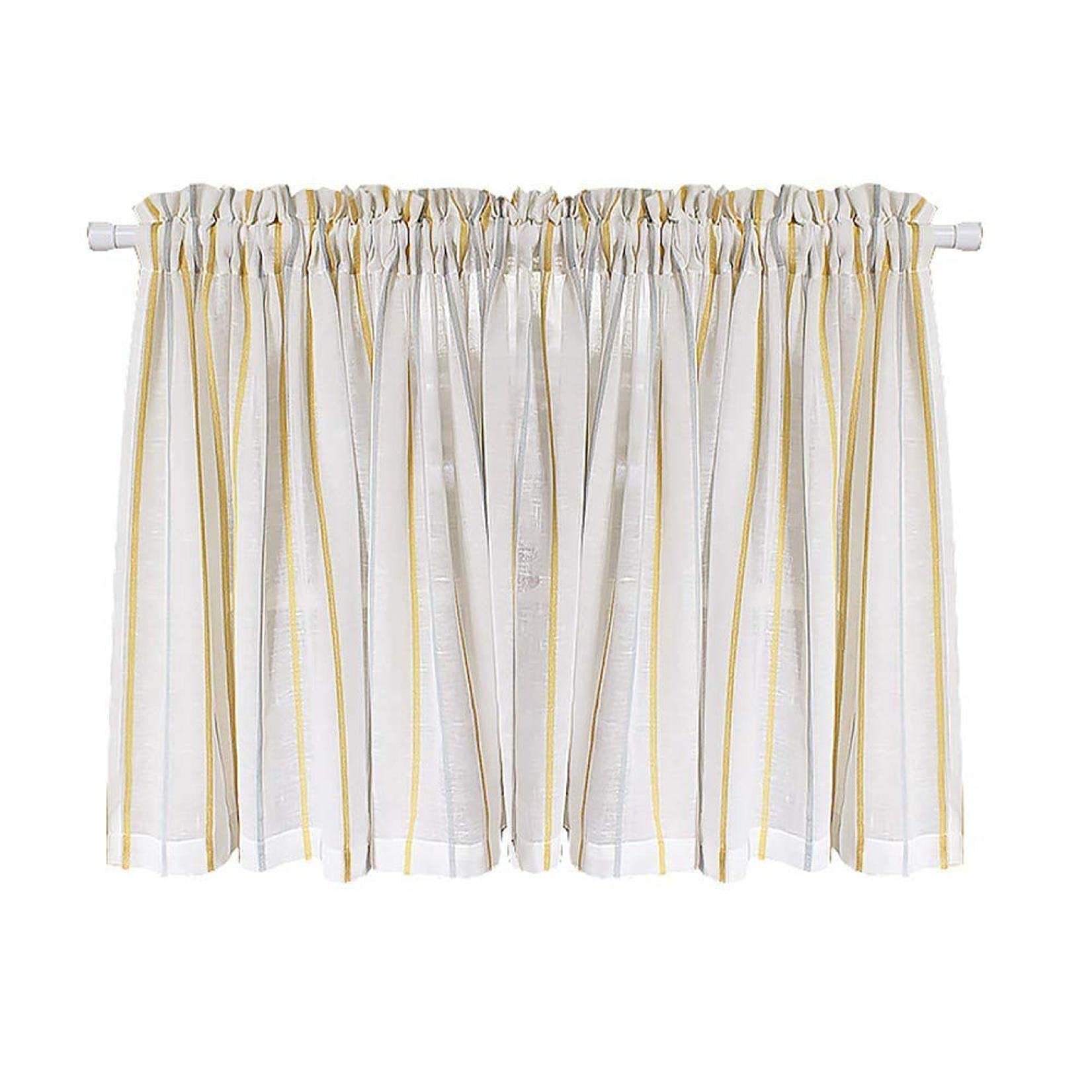 Stylish Cotton Striped Half Curtains & Tier Valances - 39x8 Inch (100x20cm) Short Window Panels for Kitchen, Cafe & Bathroom - Perfect for Privacy & Decoration