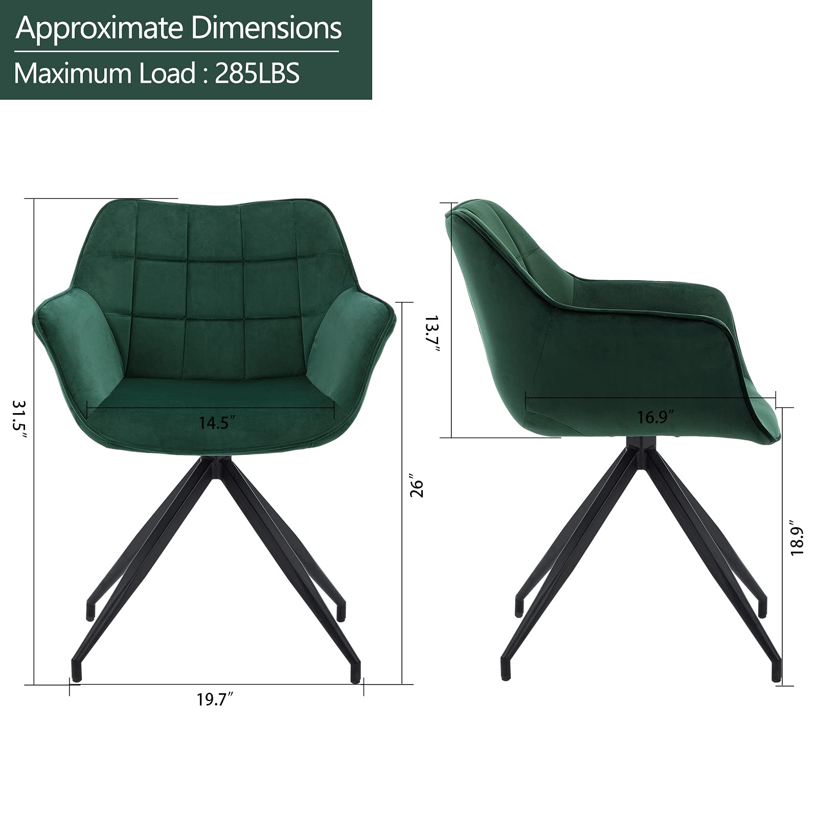 DUHOME Modern Accent Chair - Mid-Back Upholstered Armchair for Home Office & Dining Room - Dark Green Comfortable Seating - Perfect for Small Spaces, Reading Nooks & Guest Rooms (1pc)