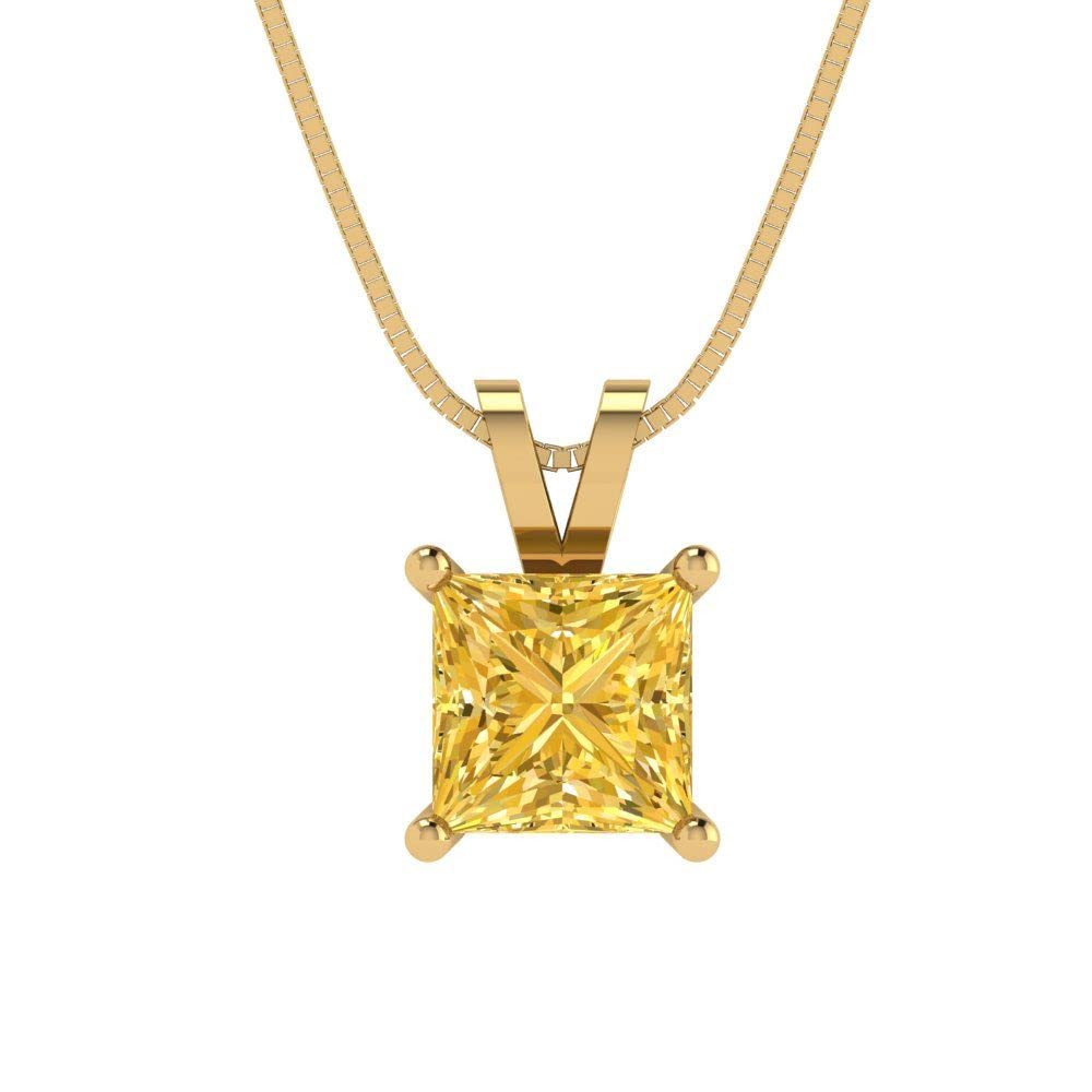 1.0ct Natural Yellow Citrine Princess Cut Pendant Necklace - 18K Gold Chain for Gifts & Parties
