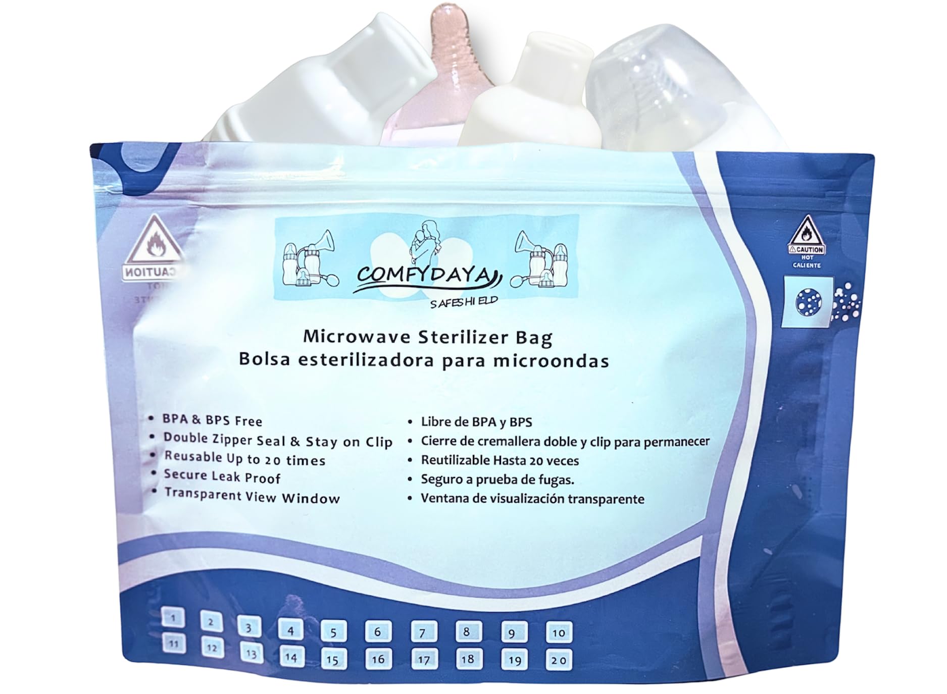 Microwave Steam Sterilizer Bags (10 Pack) - Reusable 20 Times for Baby Bottles, Pacifiers, Teethers & Breast Pump Accessories | BPA-Free, Durable & Portable for Home, Travel & Daycare Use