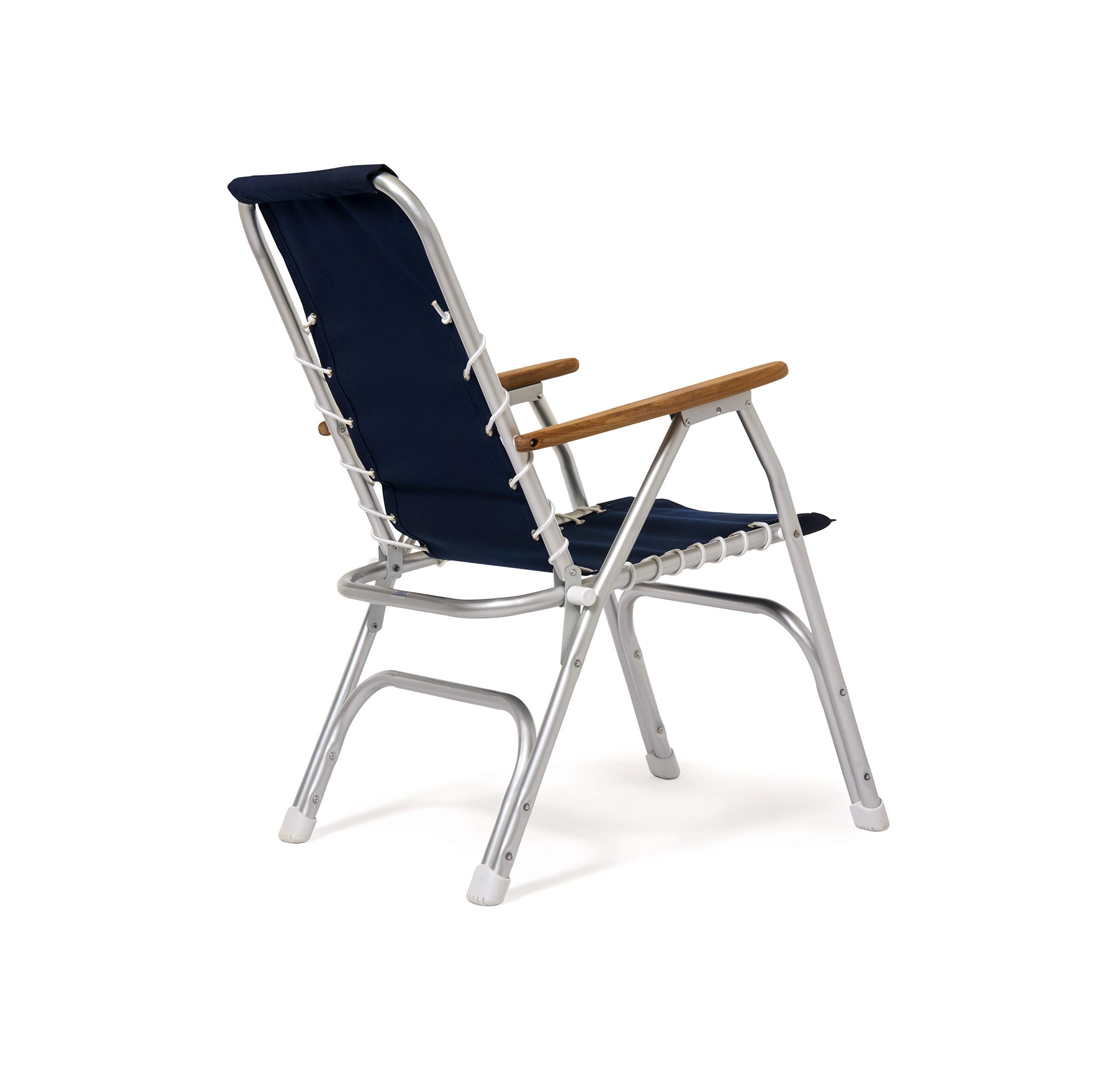 FORMA MARINE High Back Boat Chairs - Black Folding Deck Chairs with Aluminum Frame & Teak Accents - Set of 2 (M150BL) - Perfect for Yachts, Boats, and Outdoor Waterfront Lounging