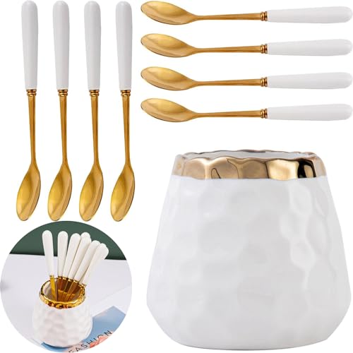 White gold jar+8 spoons