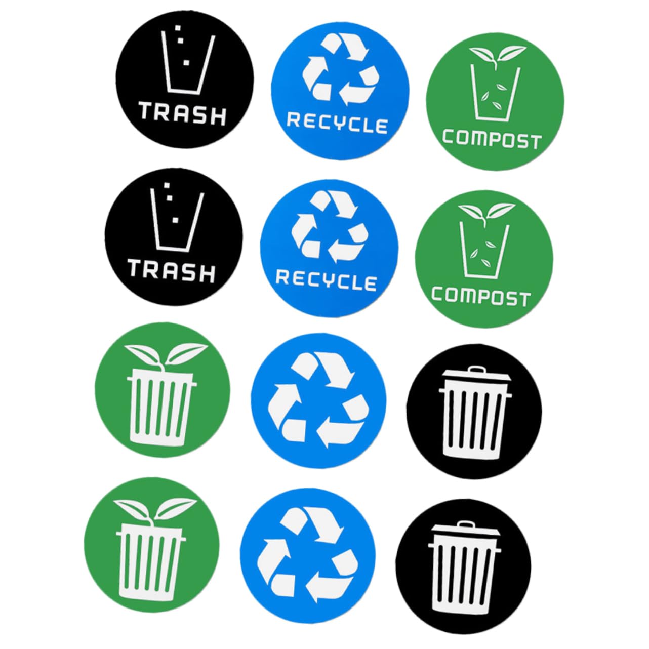 12-Pack PVC Recycling Stickers for Trash Cans - Durable Waste Sorting Labels to Improve Recycling Habits | Perfect for Home, Office & School Bins