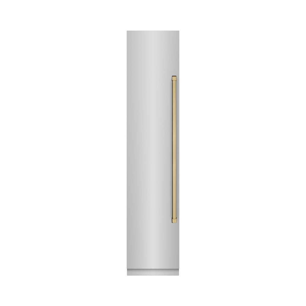 ZLINE Autograph Edition 18 Inch 8.6 cu ft Left Hinge Column Freezer - Stainless Steel with Graphite Gray Interior & Champagne Bronze Accents (RCFVLZ 30418 CB) - Perfect for Home Bar, Wine Cellar or Kitchen Storage