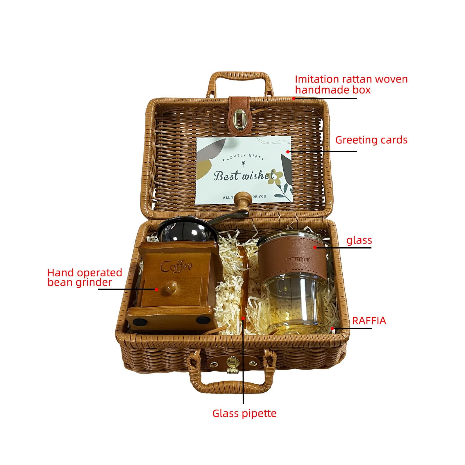 Premium French Coffee Kit - Hand Manual Coffee Grinder & Glass Cups Set, Vintage Antique Style, Perfect Christmas Gift for Coffee Lovers (Brown) - Ideal for Home Brewing, Office Use & Holiday Gifting