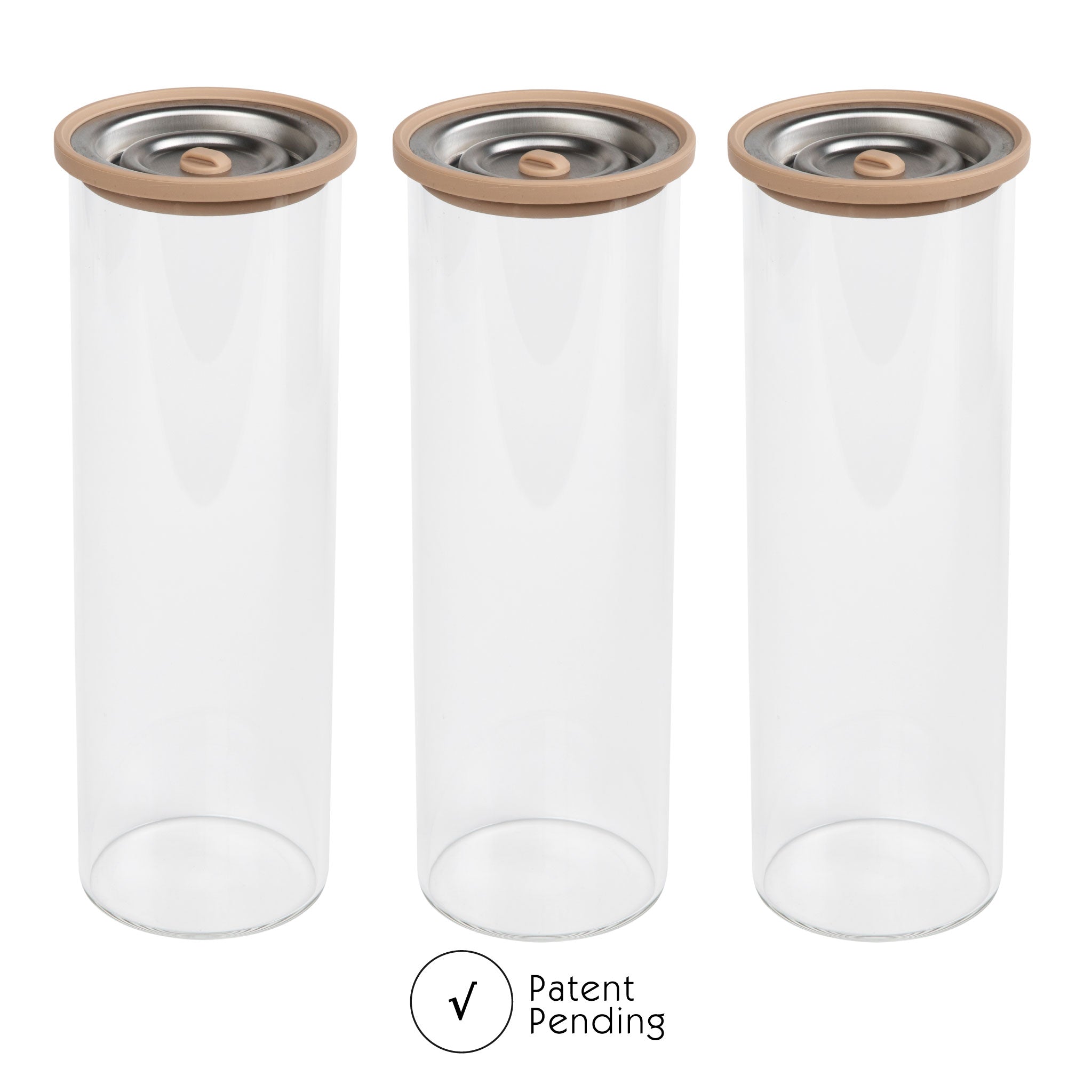 Luvele 1600ml Tall Glass Vacuum Container Set of 3 - Airtight Food Storage for Kitchen, Pantry & Meal Prep - Perfect for Coffee, Tea, Dry Goods & Leftovers