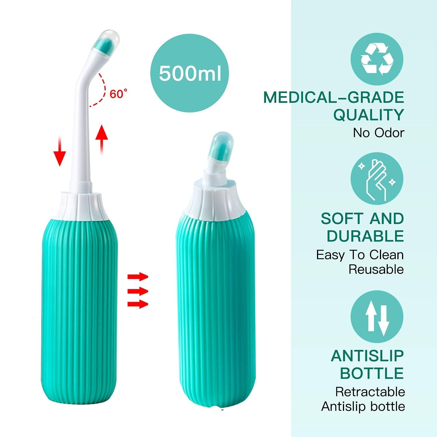 SKINPLUS Portable Handheld Bidet Sprayer - 500ML Green Retractable Nozzle with Anti-Slip Grip & Travel Bag | Perfect for Travel, Camping & Postpartum Care