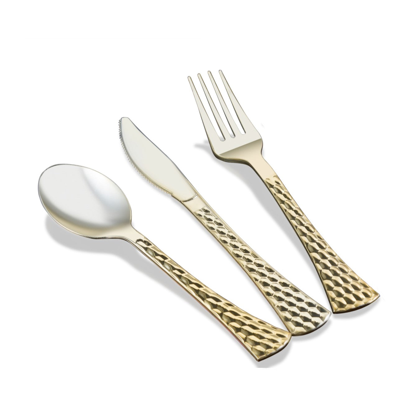 Disposable Shiny Metallic Gold Flatware Set - Elegant Plastic Cutlery for Parties, Weddings & Events - Perfect for Birthday Celebrations, Bridal Showers & Luxury Dining