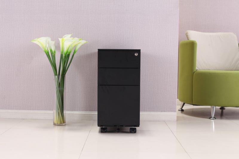 EQ Slimline Mobile Pedestals in Black - Adjustable Rolling Storage for Office, Classroom, or Home Workspace