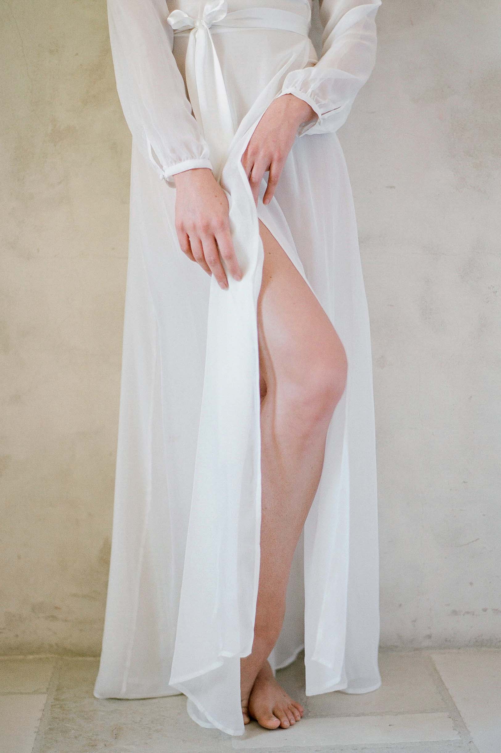 Nina Ivory Silk Chiffon Wrap Robe - Luxurious Lightweight Kimono Style Bathrobe for Women | Perfect for Spa, Bridal Shower & Hotel Getaways