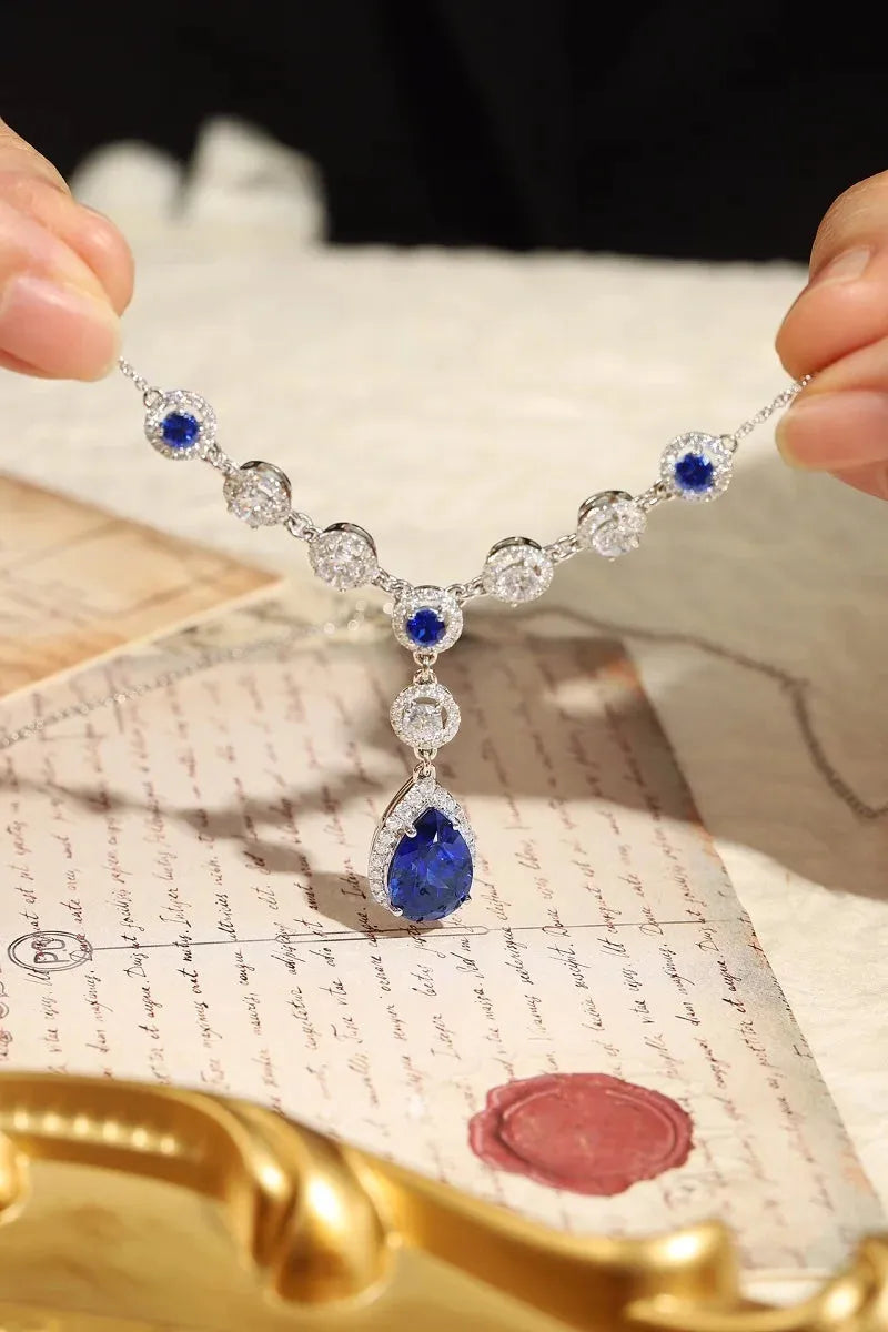 Pirmiana Customized 9K/14K/18K Gold Necklace with 5.8ct Lab-Created Royal Blue Sapphire Pendant - Elegant Women's Fashion Jewelry for Weddings, Anniversaries & Special Occasions