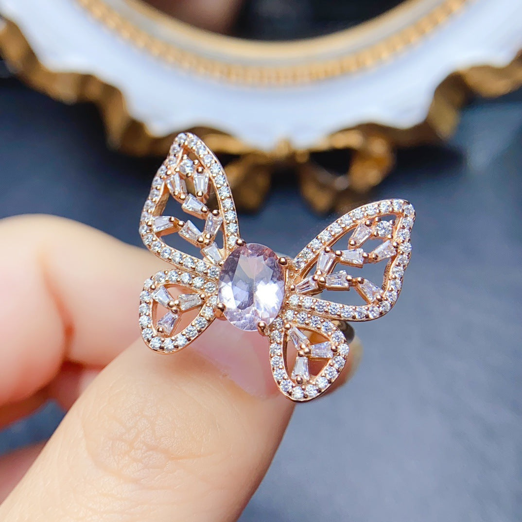 18K Gold Butterfly Aquamarine Crystal Ring for Women - Elegant Vintage Jewelry Gift for Birthday, Anniversary & Valentine's Day | NS2401