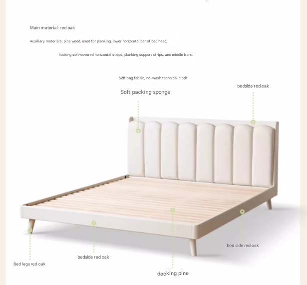 Solid Oak Wood Piano Key Bed Frame - Cream Finish - Elegant and Durable Bedroom Furniture for Classic and Modern Decor Styles