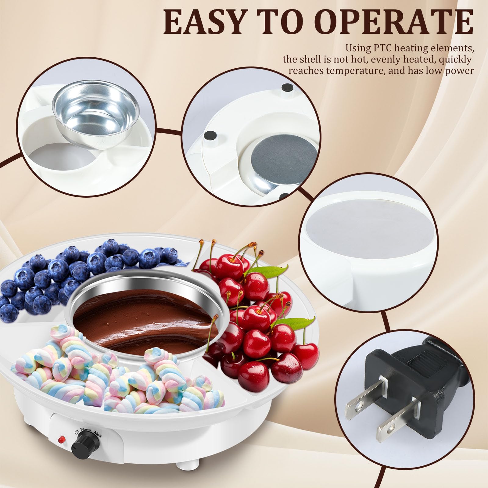 Electric S'mores Maker Kit - Indoor Tabletop Smores & Chocolate Fondue Set with Removable Melting Pot, Fruit Plate & Forks, 2 Temp Settings for Caramel, Cheese & Marshmallows - Perfect for Parties, Camping & Family Gatherings