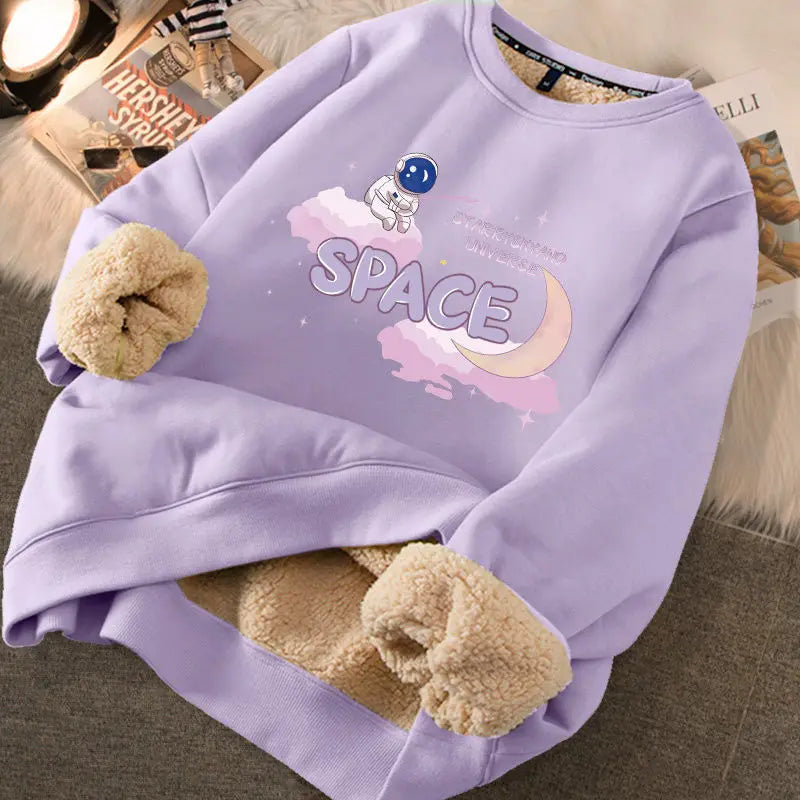 Women's Fleece Hoodie - Warm Thickened Winter Sweatshirt with Cute Print | Cozy Casual Loose Fit Pullover | Perfect for Fall & Winter Outfits, Lounge Wear & Outdoor Activities