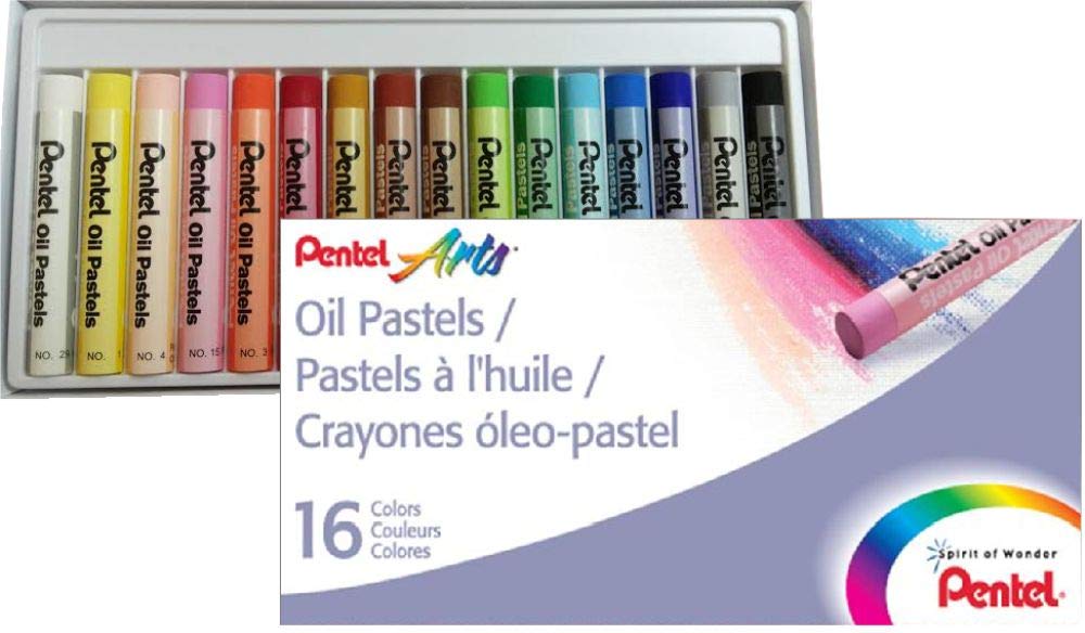 Pentel Oily Pastel Chalk Set - 16 Vibrant Colors (PHN-16) for Artists, Students & Professional Drawing - Perfect for Sketching, Blending & Mixed Media Art Projects