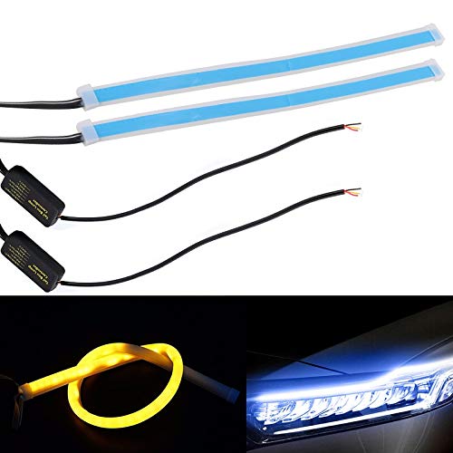 DEALPEAK 30cm Flexible Bicolor LED Switchback Strip Tube Light - Blue + Yellow (2Pcs) | Car Daytime Running Lights for Enhanced Visibility & Style