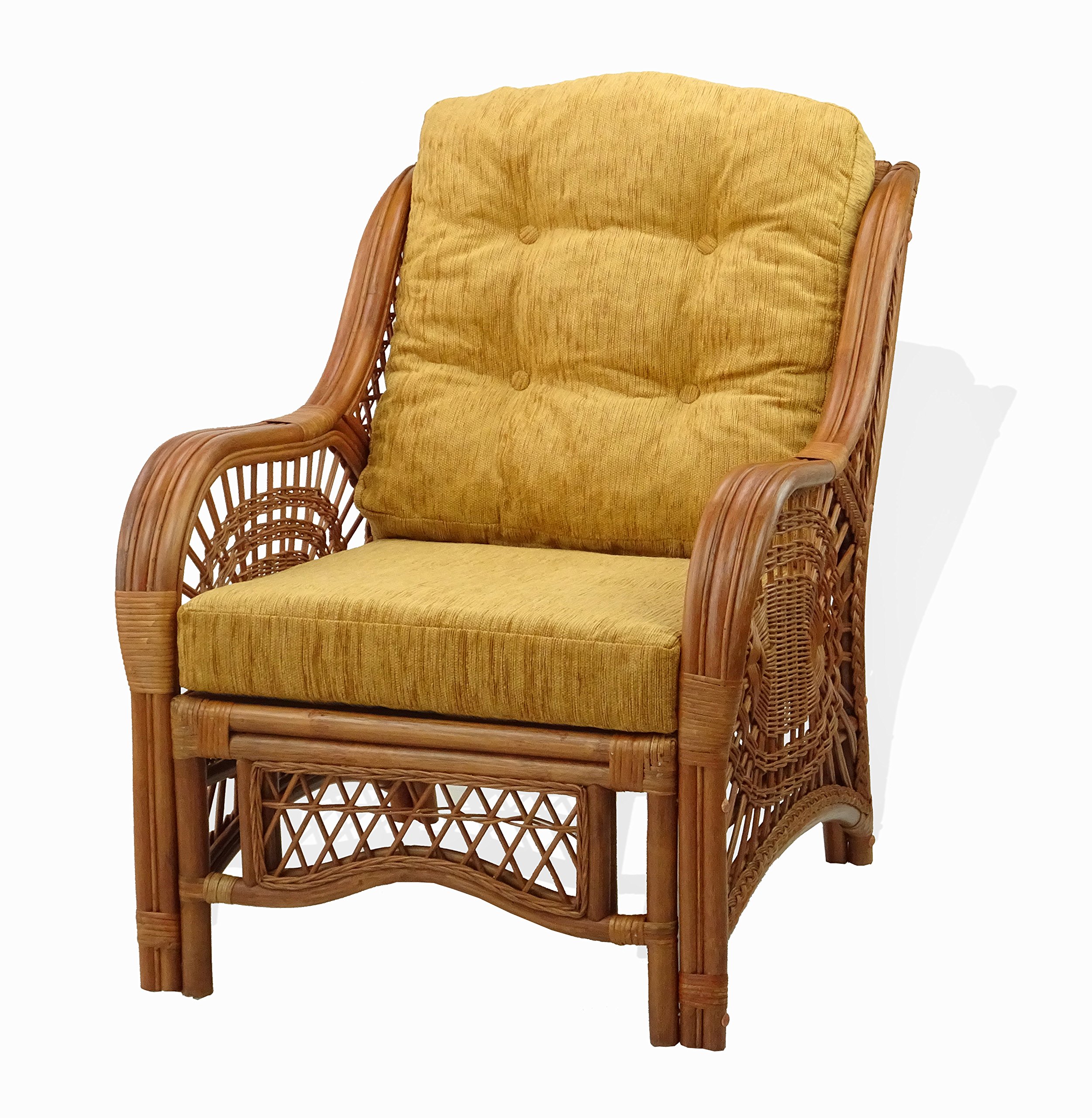 Lounge Malibu Armchair - Handmade Eco-Friendly Rattan Wicker Chair with Light Brown Cushion in Cognac Finish | Perfect for Patio, Living Room & Coastal Decor