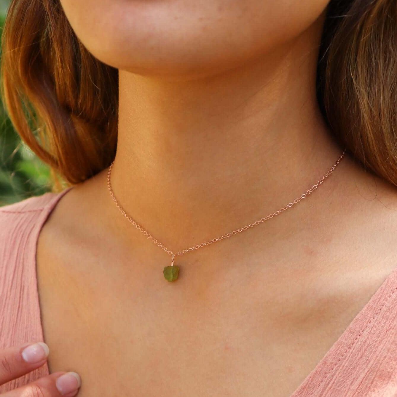Tiny Rough Peridot Gemstone Pendant Choker Necklace - Natural Olive Green Stone Jewelry for Women, Boho Chic Layering Piece | Perfect for Everyday Wear, Gift Giving & Spiritual Healing