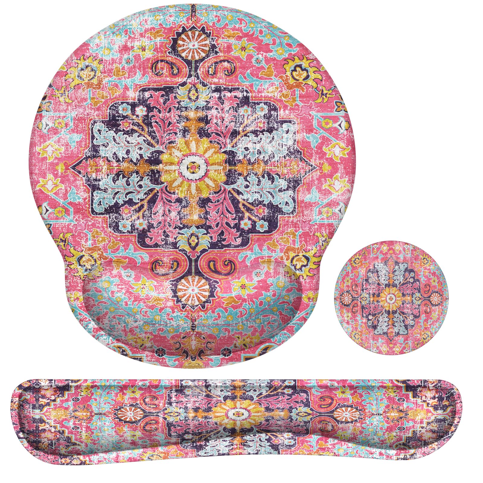 iLeadon Ergonomic Mouse Pad with Wrist Rest Set - Boho Style Comfort for Pain-Free Typing & Computer Use, Non-Slip Base for Home & Office Workstation (Fuchsia) - Perfect for Gaming, Coding & Long Work Sessions