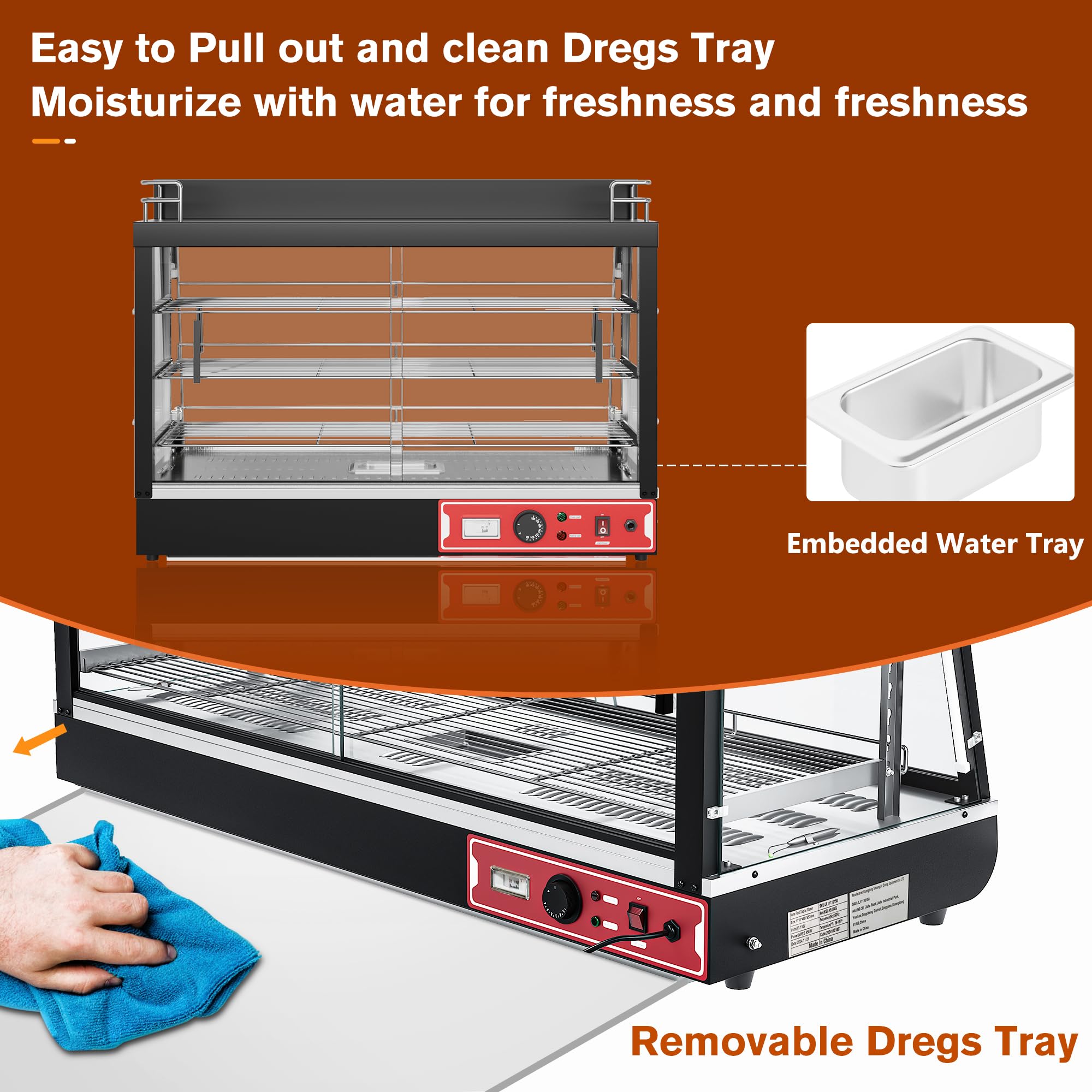35-Inch 3-Tier Commercial Food Warmer with Top Rack - Countertop Heat Holding Cabinet for Pizza, Pretzel, Milk & Juice - 3 Color LED Lighting & Built-in Thermometer - Ideal for Cafeteria, Kitchen, Restaurant, Bakery & Buffet Display
