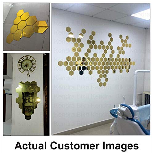 Hexagon Acrylic Mirror Stickers - 24 Pack Gold Wall Decals for Home Decor, Bedroom, Living Room, Kitchen - Self-Adhesive Peel & Stick Hexagonal Mirror Tiles for DIY Wall Art and Modern Interior Design