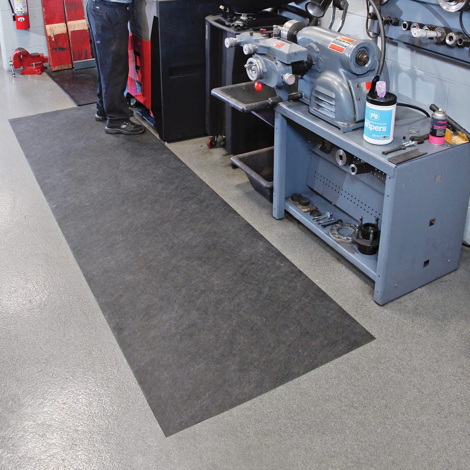 GRP48200-GY Industrial Non-Slip Floor Mat Runner - 4' x 100' Gray Adhesive Backed Entrance Mat for Warehouses, Factories & High-Traffic Areas | Durable Safety Matting for Wet/Slippery Floors