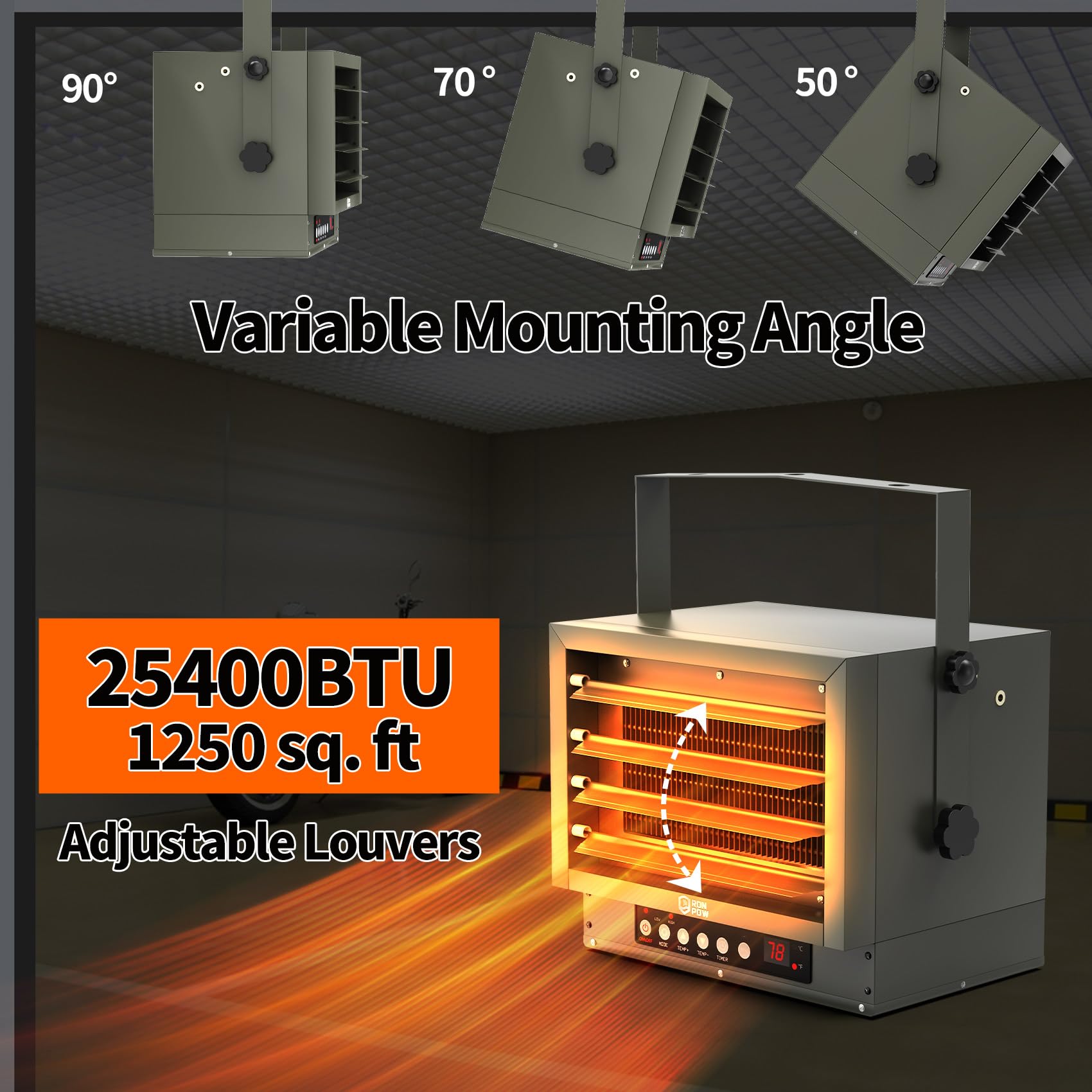 7500W 240V Electric Garage Heater with Remote Control & Thermostat - Ceiling Mount Fan Forced Space Heater with 12-Hour Timer & Overheat Protection - Ideal for Garages, Workshops, and Large Spaces