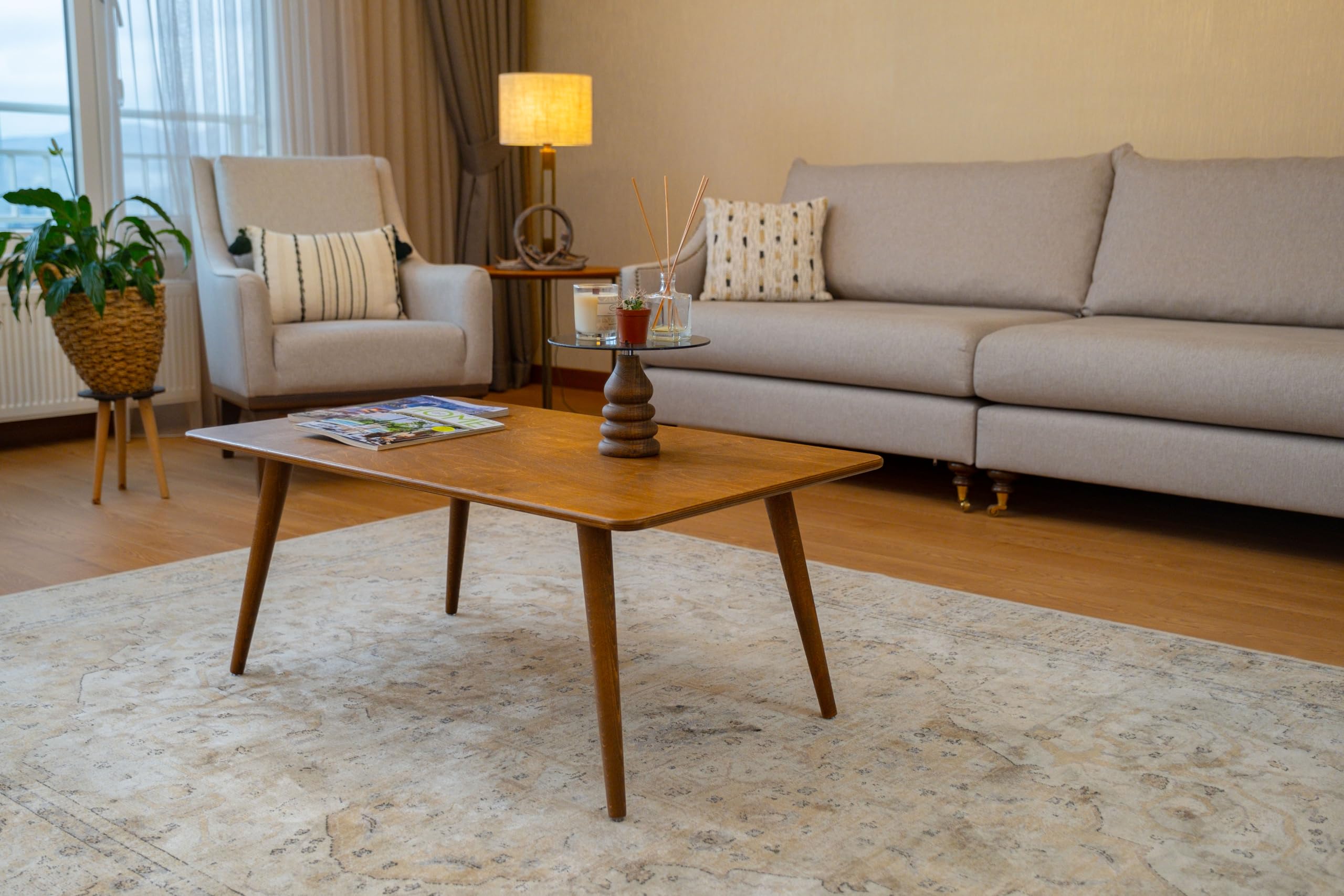 Handmade Walnut Plywood Coffee Table - Modern Minimalist Rectangle Boho Center Table for Living Room, Natural Aesthetic Small Home Decor | Perfect for Small Spaces, Apartments & Cozy Living Areas