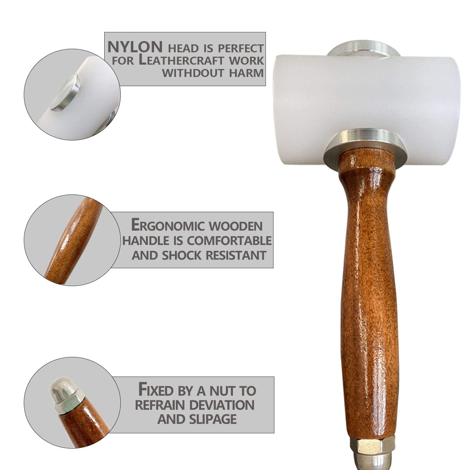 Premium Leather Carving Hammer Mallet - T-Shaped Wood Handle with Nylon Head for Leather Crafting, Stamping & DIY Projects | Perfect for Leatherworking, Bookbinding & Shoemaking