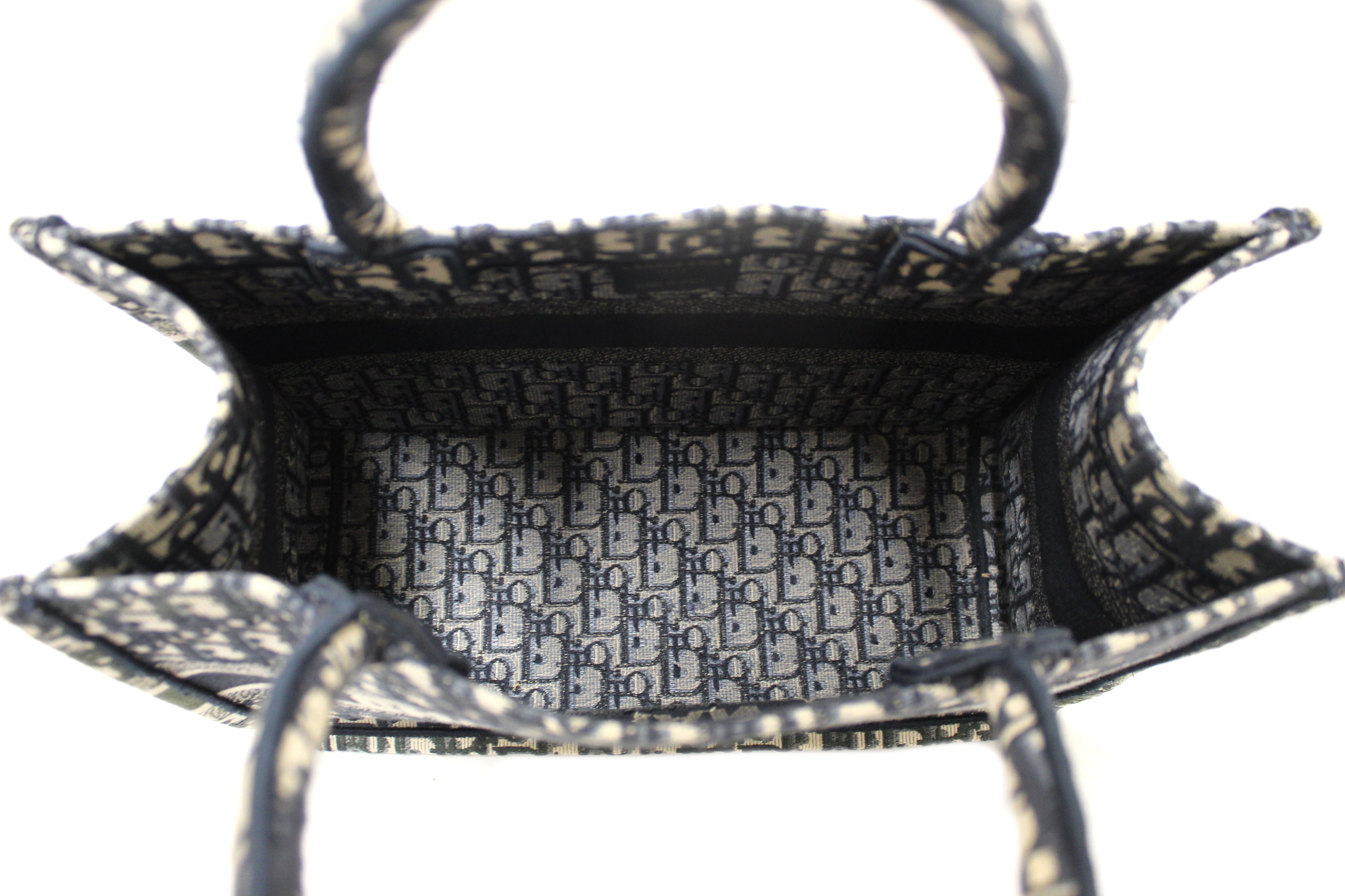 Authentic Christian Dior Ecru & Blue Dior Oblique Embroidery Medium Book Tote Bag - Luxury Designer Handbag for Women, Perfect for Travel, Work & Everyday Use