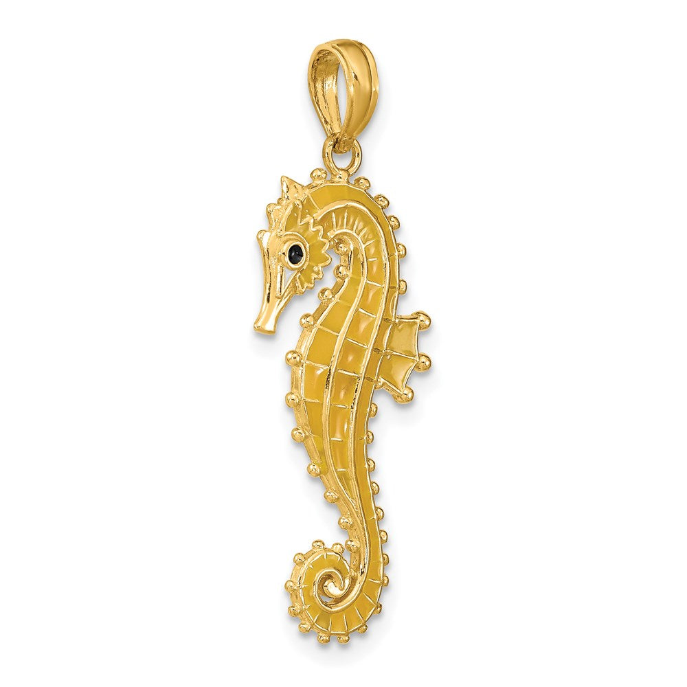 3D Gold Seahorse Pendant Necklace - Yellow Enamel Charm Jewelry for Women - Perfect for Beach Vacations, Summer Outfits & Gift Giving