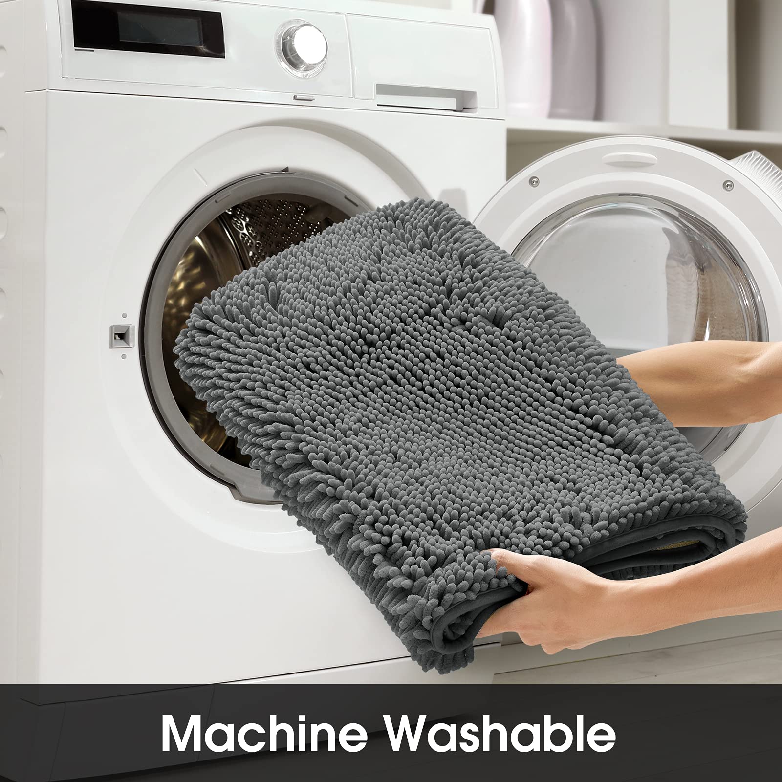 Ultra Soft & Absorbent Non-Slip Bathroom Rug Runner - 20x60 Inch Grey Chenille Plush Shower Mat, Machine Washable Long Bath Carpet for Bathroom Floor Safety & Comfort