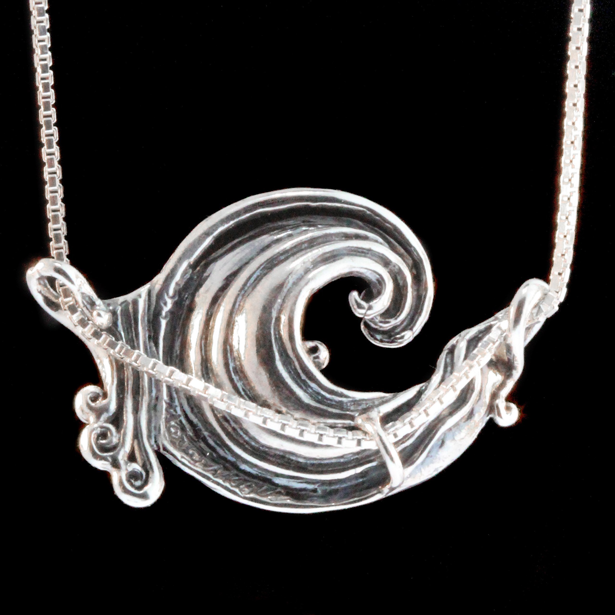 Silver Wave Necklace - Rip Curl Wave Pendant Boho Ocean Jewelry for Women | Perfect Beach Accessory, Surfing Gift & Summer Layering Necklace
