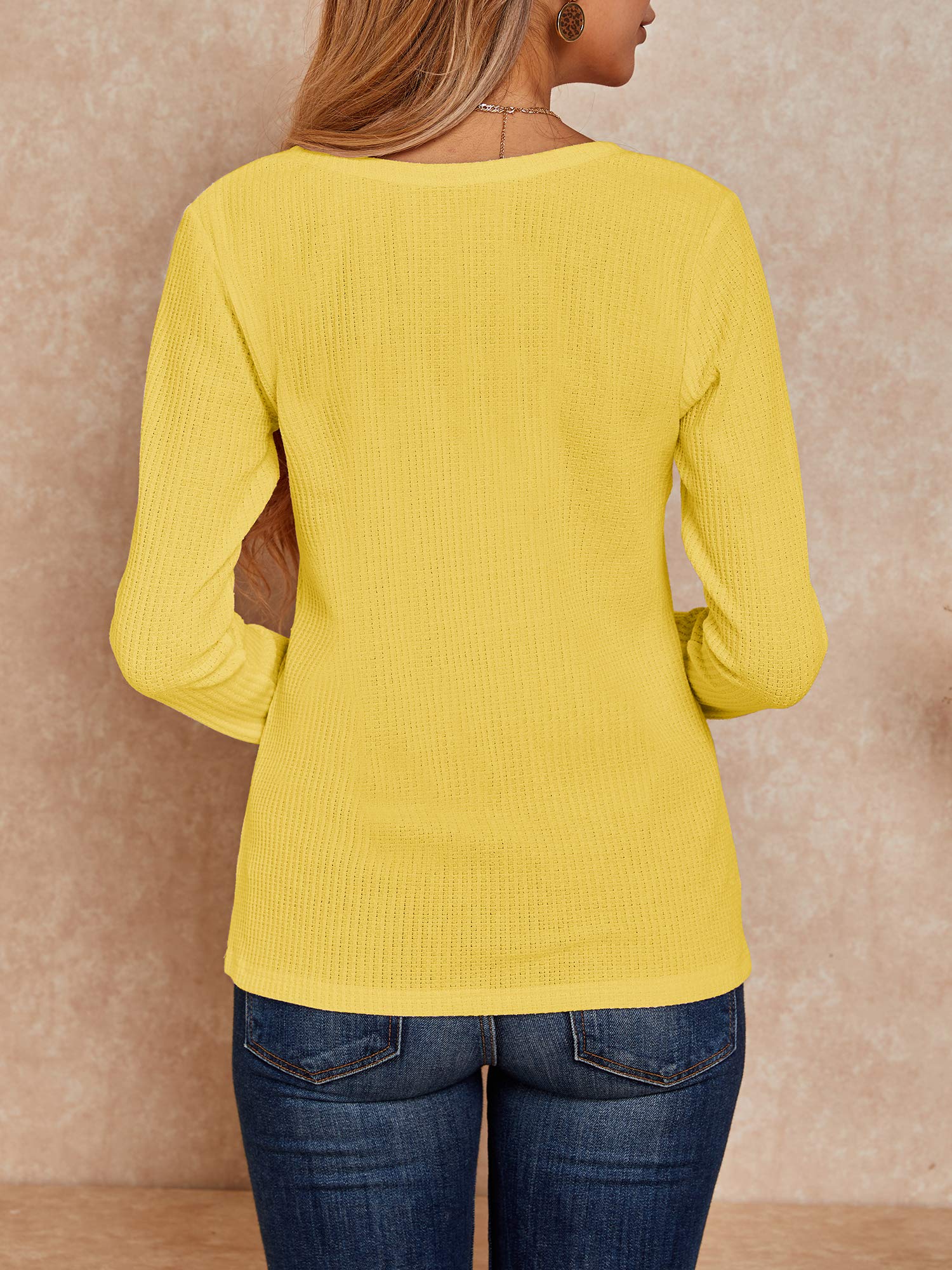 Women's V Neck Waffle Knit Henley Long Sleeve Pullover Sweater - Casual Comfort Top for Fall & Winter - Perfect for Office, Date Night and Weekend Outings