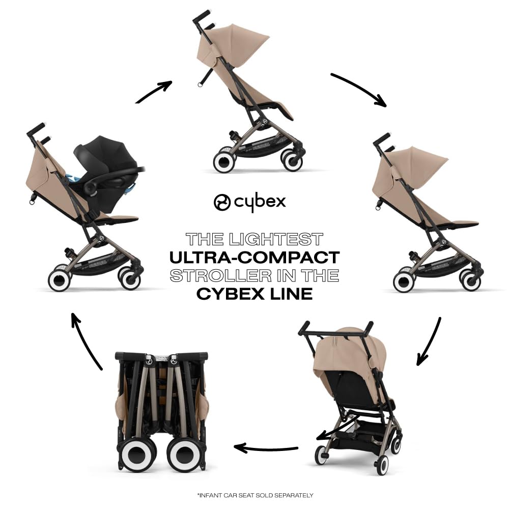 Cybex Libelle 2 Lightweight Travel Stroller - Compact Foldable Baby Stroller for Airplane Carry-On, One-Hand Recline & CYBEX Car Seat Compatible, Almond Beige | Perfect for Air Travel, City Walks & Everyday Use
