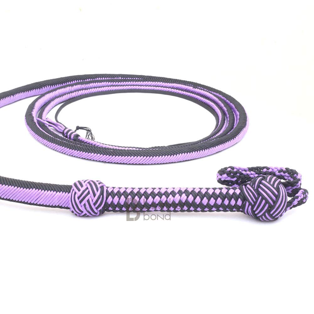 28-Plait Handcrafted Nylon Paracord Bullwhip - 10 Foot Heavy Duty Purple & Black Bull Whip for Outdoor Survival, Camping, and EDC Gear