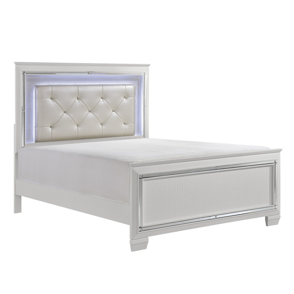 Allura White Queen Size Bed Frame with LED Lighting - Modern Platform Bed for Bedroom, Guest Room, or Dorm