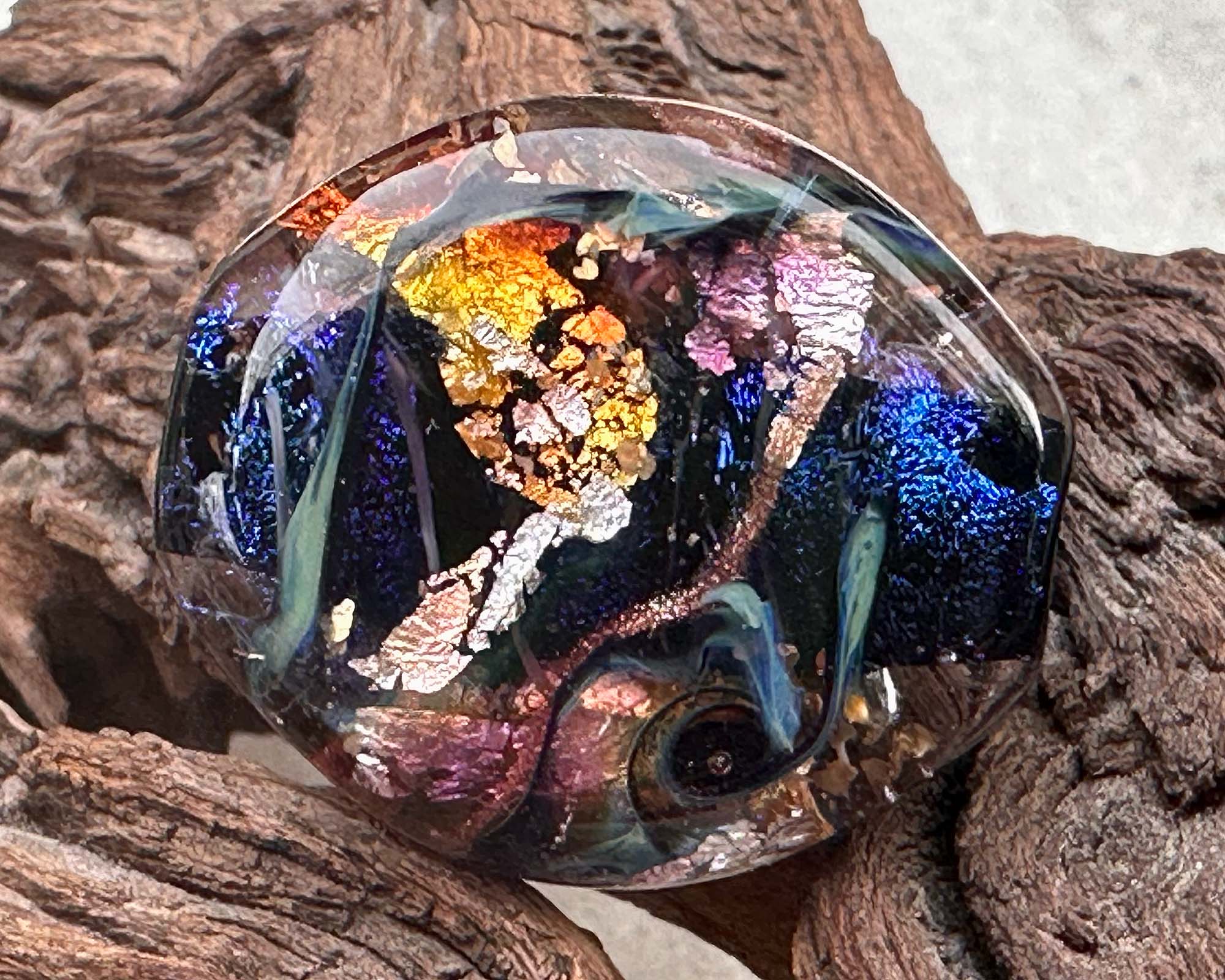 Blue Dichroic Glass Focal Bead for Jewelry Making - Handmade Lampwork Beads with Metallic Shimmer - Perfect for Necklaces, Bracelets & DIY Craft Projects