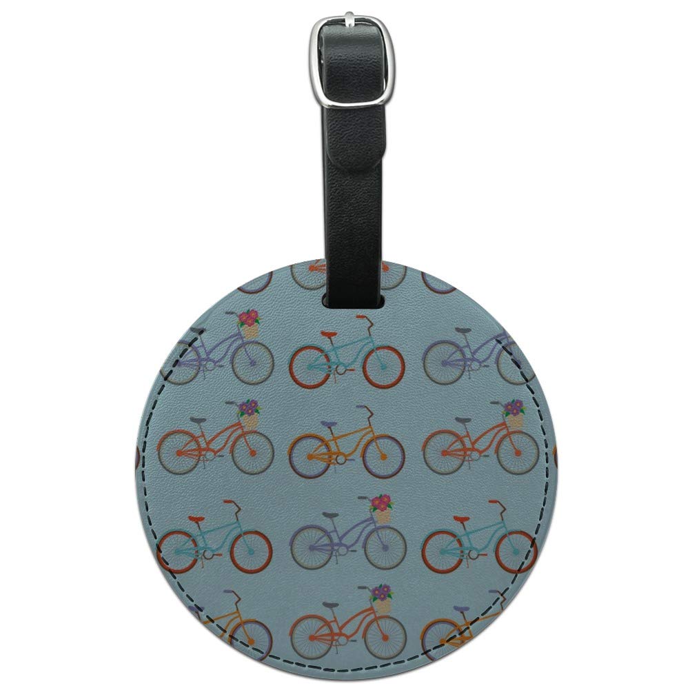 Vintage Leather Luggage Tag with Bicycle Pattern - Round Carry-On ID Tag for Suitcases, Backpacks & Travel Bags - Perfect for Business Trips, Vacations & Commuting