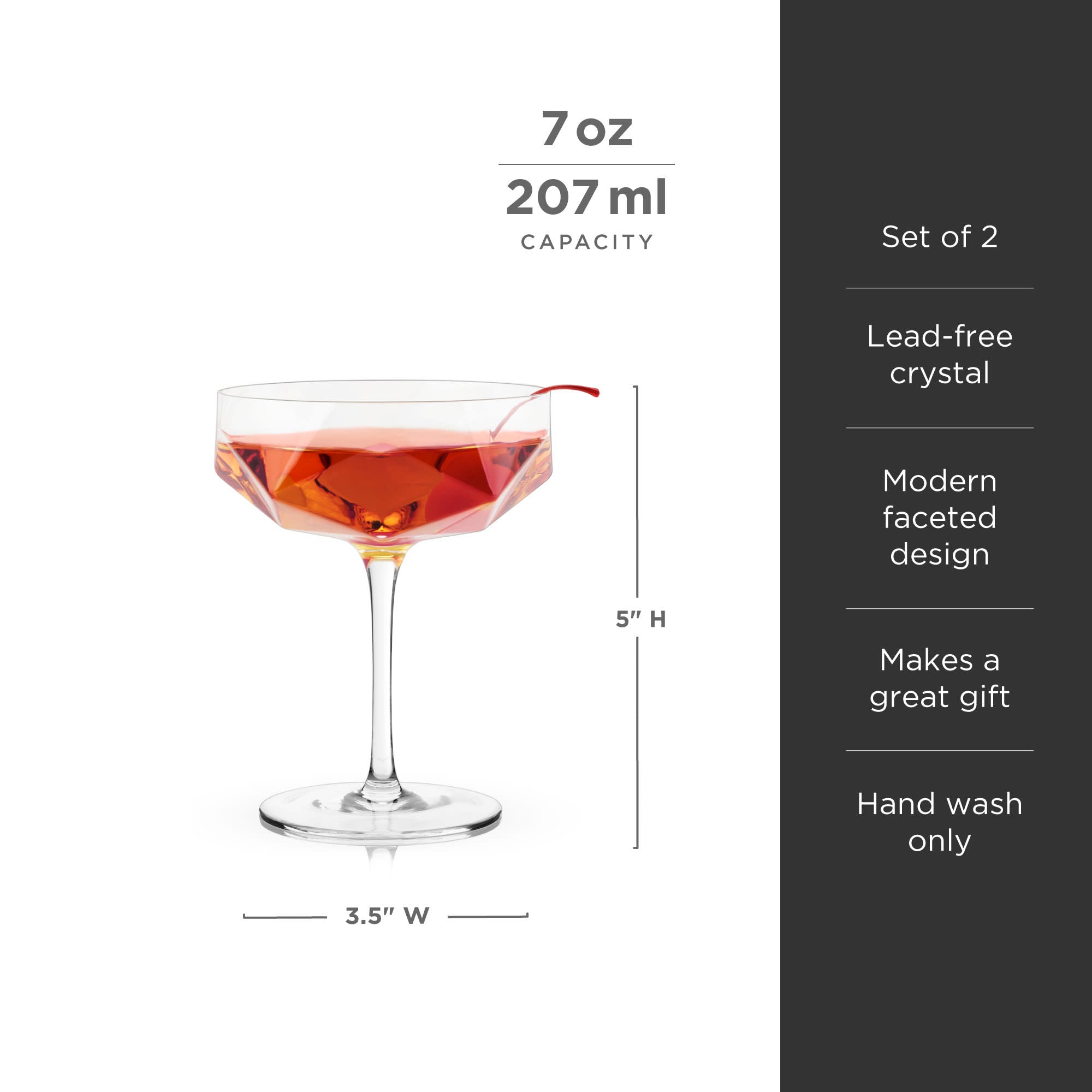 Premium Seneca Faceted Coupe Glasses Set of 2 - Elegant Crystal Cut Champagne Glasses for Wedding, Anniversary & Special Occasions - Perfect for Toasting & Celebrations