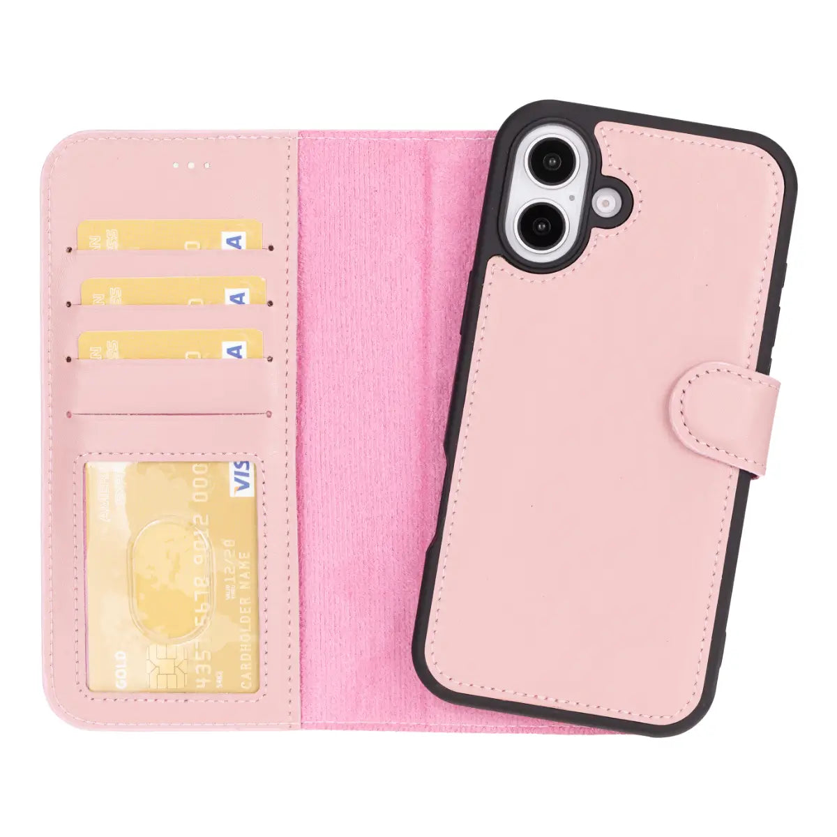 Pink Leather Wallet Case for iPhone 16 Plus - Slim Protective Phone Cover with Card Slots | Perfect for Women's Everyday Use, Travel & Shopping