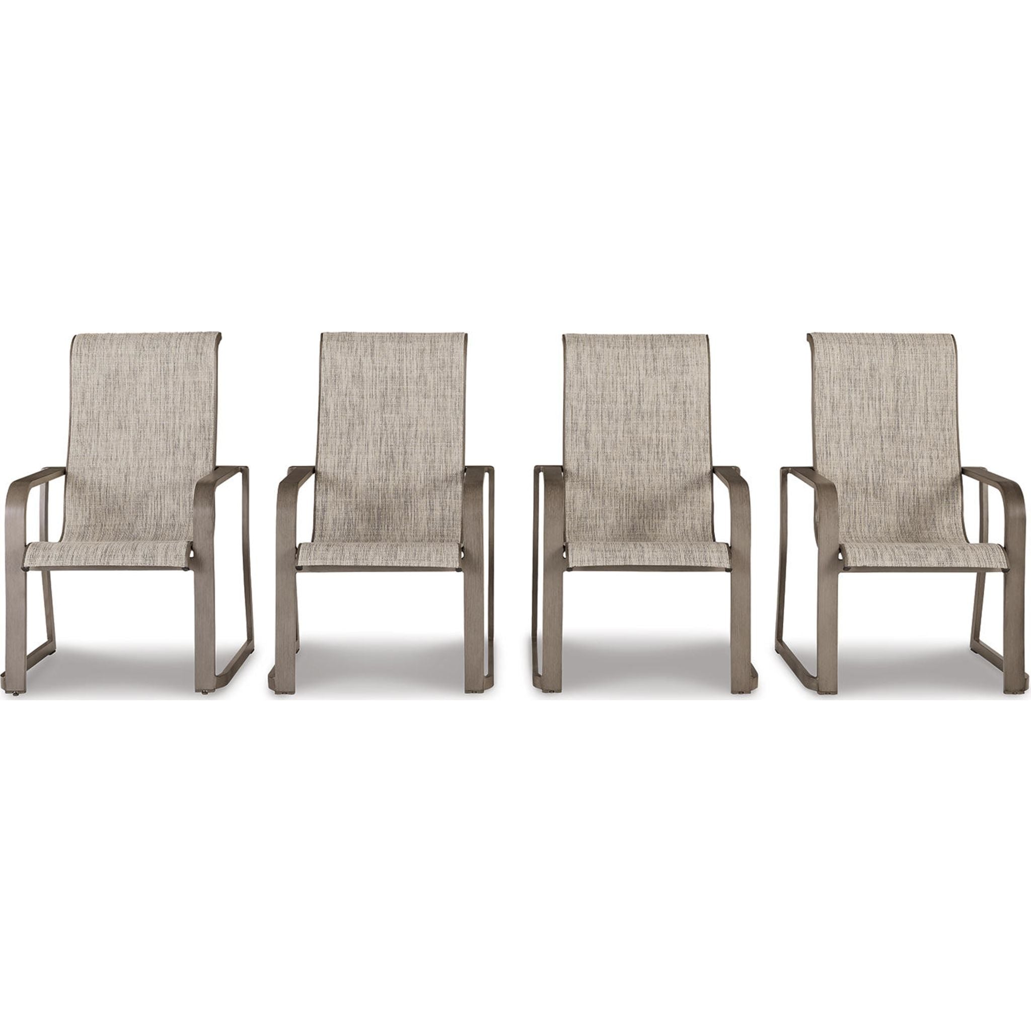 Beach Front Outdoor Sling Arm Chairs (Set of 4) - Beige Patio Furniture for Poolside, Backyard, and Beach Relaxation
