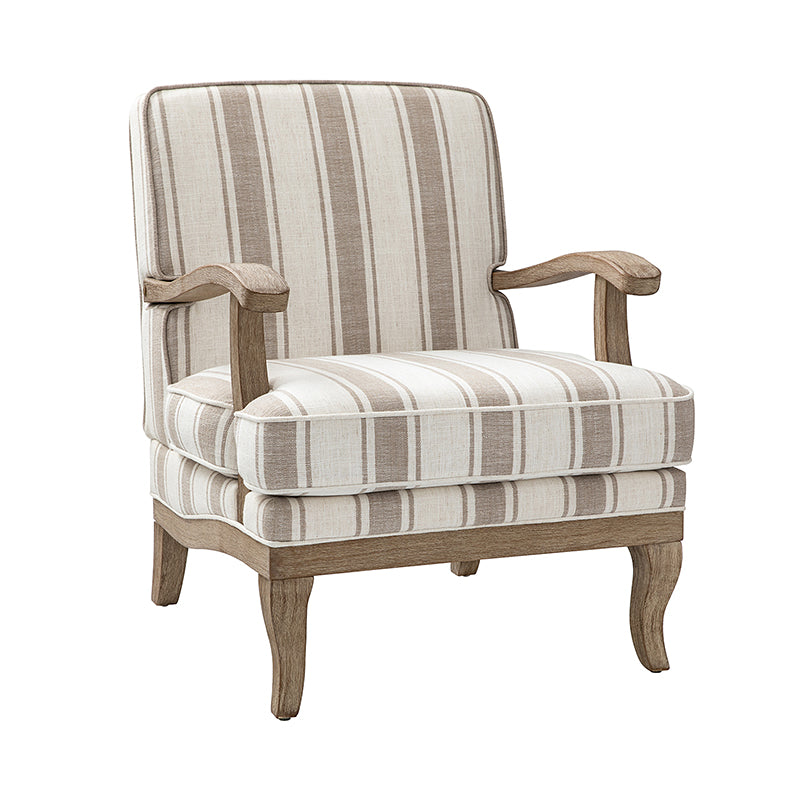 Randolph Romantic Upholstered Stripes Armchair with Solid Wood Armrests - Comfortable Living Room Accent Chair for Home Decor & Relaxation